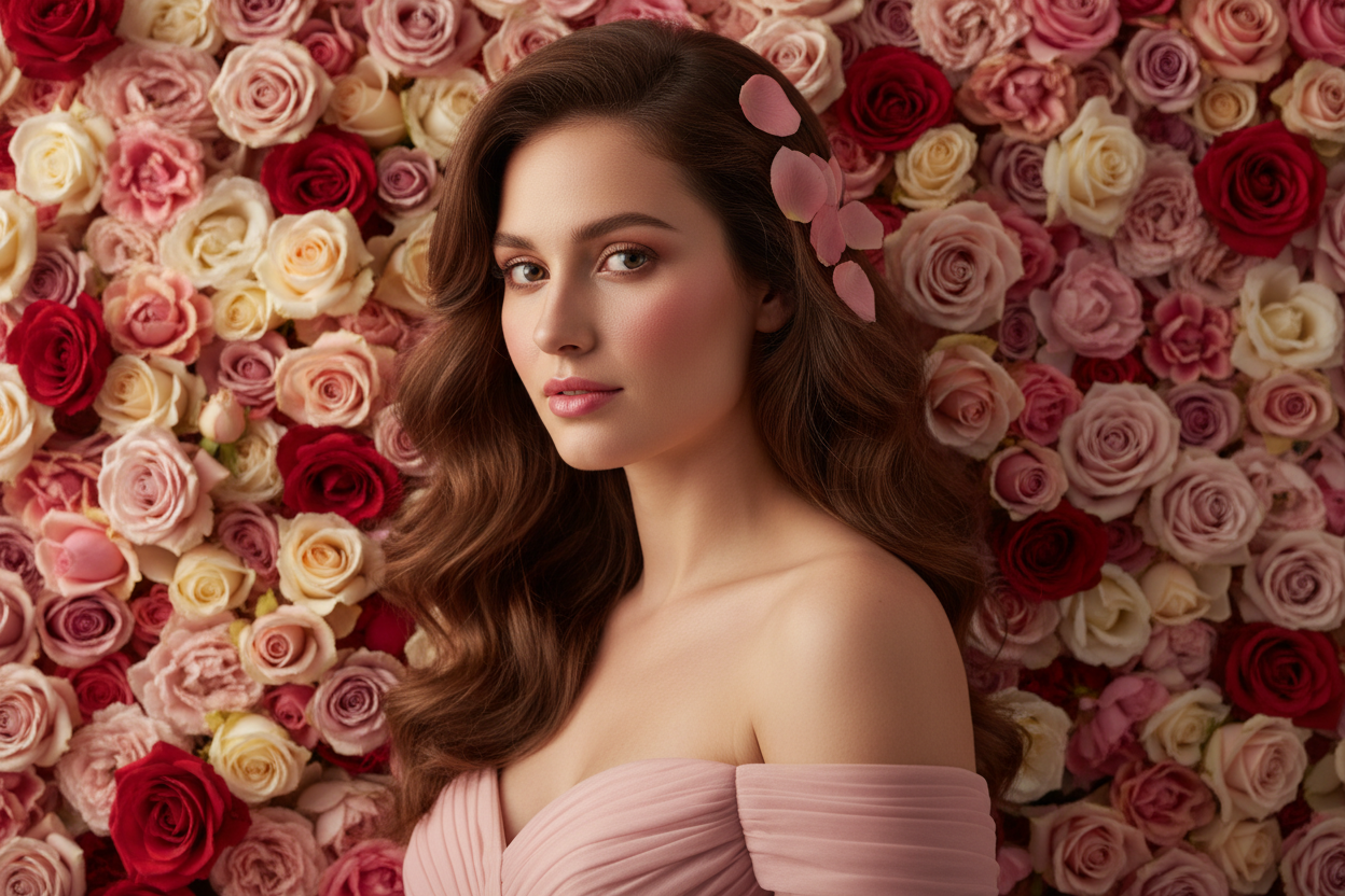 Beauty Women with rose background